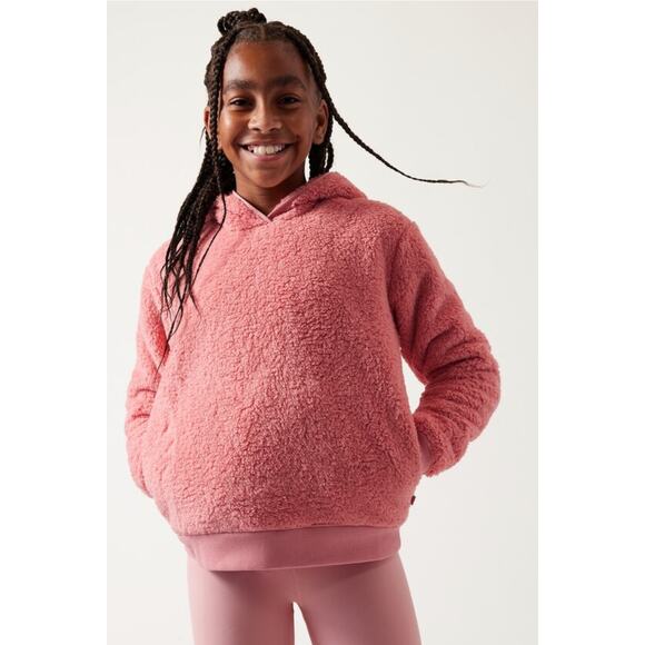 Athleta So Snug Sherpa Hoodie 2.0 Girls Large Aphrodite Pink New Long Sleeve - Picture 1 of 8